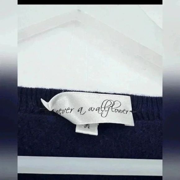 NEVER A WALLFLOWER Navy El Tigre Jewel Neck Cashmere Sweater Size M - Picture 4 of 5